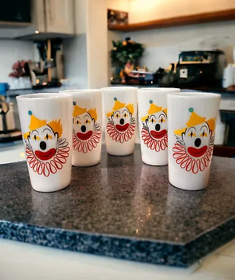 Hazel Atlas Milk Glass Clown Face Tumblers 5  Set Of 5 Vintage 1950s MCM • $59.97