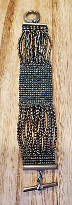 Gorgeous Designer Peacock/grey Beaded 6 1/2  Bracelet Signed Miriam Salat • $28.95