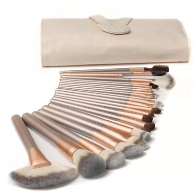 12 Pc Professional Makeup Brushes Set Champagne Colour With White Pouch • £9.99