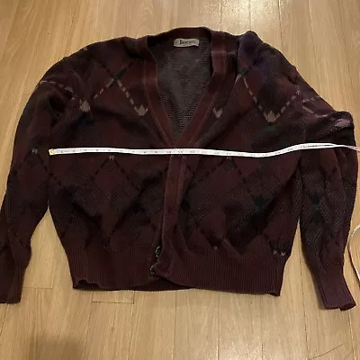 Men’s Jantzen Vintage Cardigan Sweater Maroon Red Geometric Pattern Size Large • $24.99