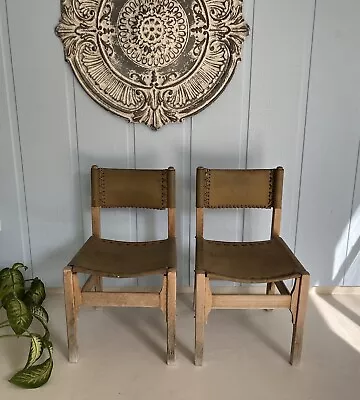 Precious Pair Saddle Leather Chairs-Werner Biermann Design For Arte Sano 1960s • $795