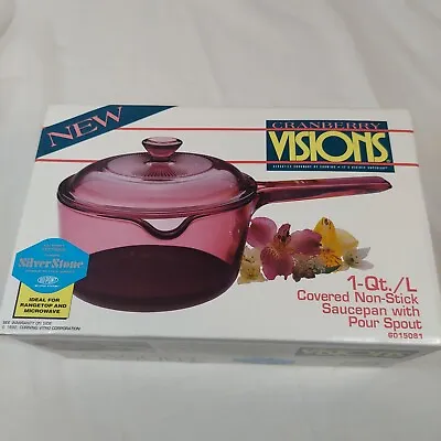 Cranberry Visions Corning Cookware Pot 1 Qt 1 L Saucepan New Sealed Box Vintage • $74.99