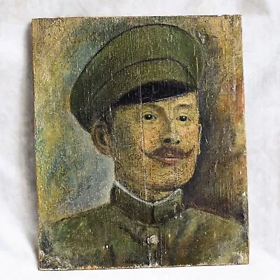 ANTIQUE PAINTING Realism Russian Impressionism Oil Military Portrait Soldier Vtg • $229.95