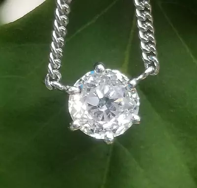 1.05CT Vintage European Diamond Solitaire Pendant Platinum Necklace • $1675