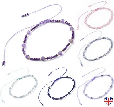 £3.89 • Buy Crystal Gemstone Bracelet 7 Chakra Bead Anxiety Stone Jewellery Healing Reiki UK