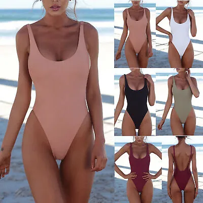 $18.49 • Buy Womens Plain Sexy Backless Monokini Bikini One Piece Swimwear Beachwear Swimsuit