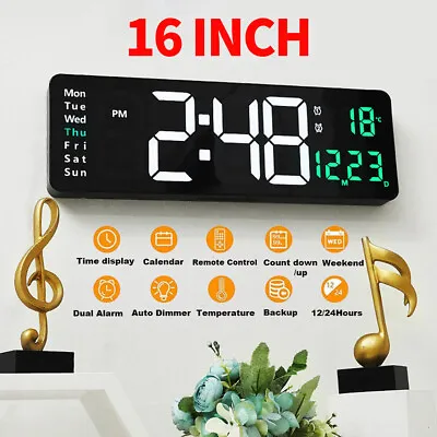 16'' Temperature Date Display Electronic  Large LED Digital Wall Clock • £21.99