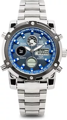 Stauer Blue Stone Stainless Steel Chronograph Watch For Men • £89.99