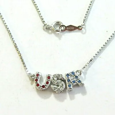 Nadri USA American Patriotic Pendant Rhodium Plate Necklace • $30.07