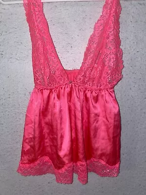 Victoria Secret Babydoll Lingerie Teddy Negligee S Sexy Satin Pink Lace • $14.99