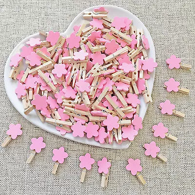 30mm Mini Clothes Pegs With 16mm Wood Flowers Craft Shabby Chic Wedding Decor • £8.79