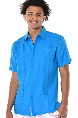 £51.67 • Buy Bohio Fancy Embroidered Guayabera Shirt For Men - Royal Cuban (4) Pocket MLG1272
