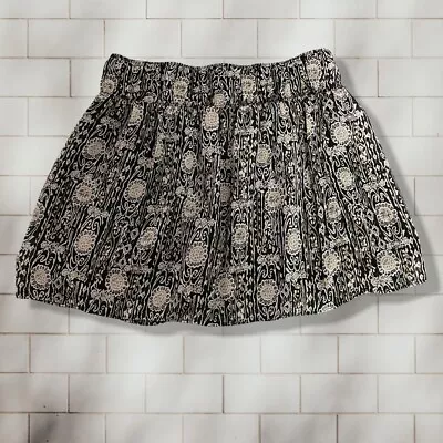 Tribal Print Tan & Black Mini Flare Skirt Elastic Waist Ethnic Pleated Stooshy • $10