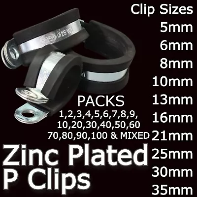 £2.34 • Buy Rubber Lined P Clips Hose Pipe Clamp Cable Mounting Clips Zinc