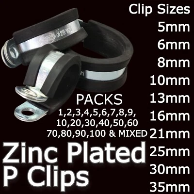 £2.34 • Buy Rubber Lined P Clips Hose Pipe Clamp Cable Mounting Clips Zinc