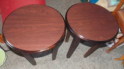 Pair Of Mid Century Round End Tables / Side Tables  (ET26) • $399