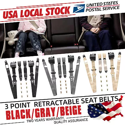 Car Seat Belt Straps Belt Universal Lap Seat Belt 3 Point Adjustable Retractable • $29.99
