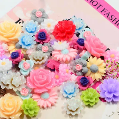 $6.31 • Buy 50x Resin   Flower Flat Back Buttons Cabochons Craft Decoden