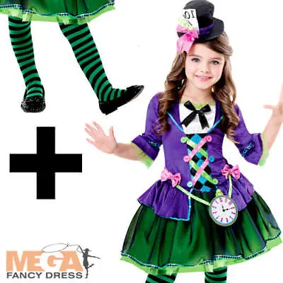 £20.99 • Buy Bad Mad Hatter + Tights Girls Fancy Dress Fairytale World Book Day Kids Costume