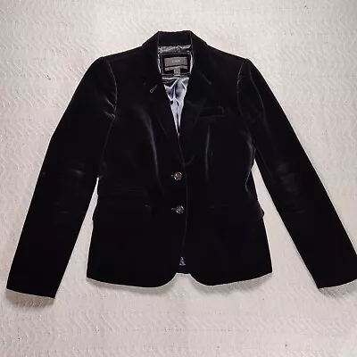 J. Crew Schoolboy Blazer Womens Size 2 Black Velvet Lined 2-Button Pockets  • $49