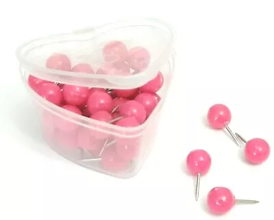 New Set Of 50 Round Hot Pink Push Pins 3/8  Diameter Heart Case Map • $7.25
