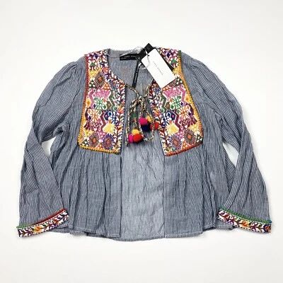 $32.99 • Buy NEW! Women’s Zara Long Sleeve Tie Front Embroidered Top/Blouse Size XS W/Tags