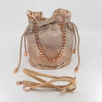 Mimco Ombre Rose Gold Glomesh Bucket Bag - Detachable Straps - Crossbody - Glam • $97.15