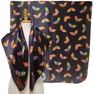 Boutique Moschino Scarf Black Silk Butterfly Print Square 34  $315 • $79