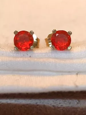 14k Yg Round Natural Untreated Mexican Orange Fire Opal Earrings.  4mm.  .38 Tcw • $199