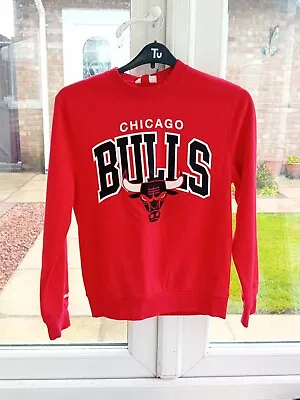 Chicago Bulls Mitchell + Ness Crew Neck Sweatshirt NBA Size Small Red NWT • £20