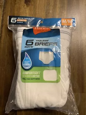 Hanes Boys White Cotton Briefs  - 6 Pair  - Size M (10-12) • $8.09