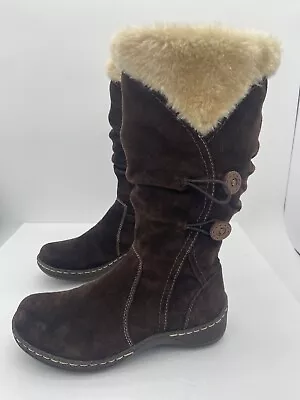 Bass Chill Women’s Boots Size 7M Tall Brown Suede Zipper Faux Fur Lined • $35