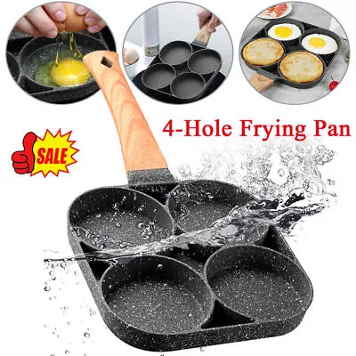 4 Holes Frying Pan Non-stick Egg Pancake Breakfast Steak Hamburg Omelet Pot Tool • £8.99