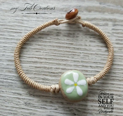 £4.69 • Buy Ceramic Hand Painted White Daisy Bracelet Woven Charm Bangle Gift - Small Wrist