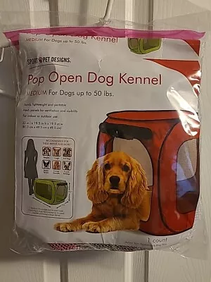 Sport Pet Designs Portable Pop Open Dog Kennel Medium Up To 50lbs - Red Blue • $27