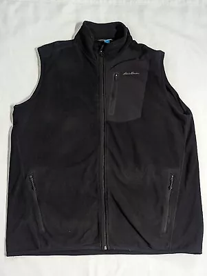 Eddie Bauer Mens Fleece Vest Black Zipper Pockets Mock Neck Waist Length TXL • $19.99