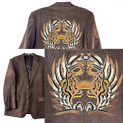 Lanzino Men's Jacket Large Brown Corduroy Indian Blazer Jacket Embroidered 1542 • $59.99