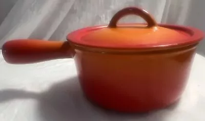 Vtg Descoware Cast Iron Orange Enamel Sauce Pan With Lid Mid Century Belgium 7A • $24.90