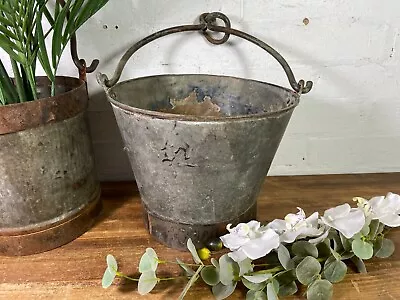 Vintage Reclaimed Galvanised Metal Planter Tub Pail Well Bucket Hanging Basket • £30