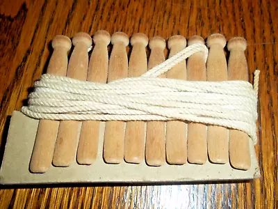 Lot Of 10 Vintage Toy Miniature Wooden Clothes Pins & Clothes Line • $10