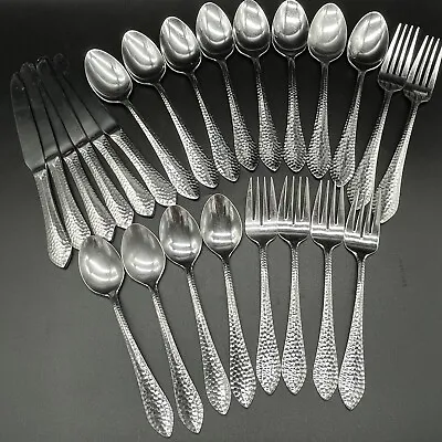 Martha Stewart MSE MFS3 Hammered Pointed Tip Stainless Flatware - 24 Piece Set • $85