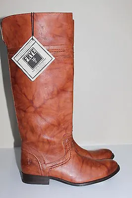 Frye Melissa Trapunto Brown Leather Tall Riding Boots Low Heel Shoes Sz 6 • $125