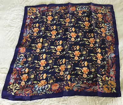 Blue Floral Embroidered Wrap 100% SILK Artisan 20” India Vismaya Nova M23 • $17.99