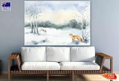 Fox & Rabbit In Forest Painting Wall Canvas Home Decor Australian Made Quality • $449.92