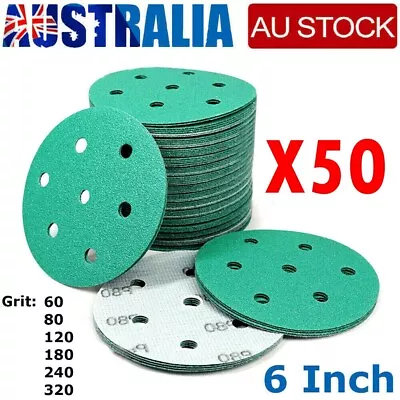 25/50PC 6  150mm Hook & Loop Sanding Discs 6+1 Hole Wet Dry Film Green Sandpaper • $33.99