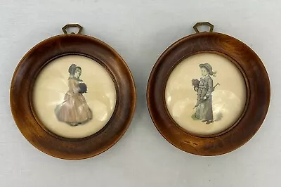 Bubble Glass Round Antique Picture Frame Wood Victorian Child Girl & Boy Set 2 • $49.95