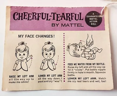 Vintage 1965 Mattel Cheerful Tearful Crying Baby Doll ** HANG TAG ** • $14.99