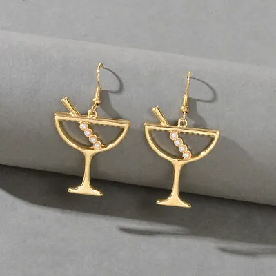$1.99 • Buy Minimalist Jewellery Pearl Decoration Straw Gold Wine Glass Dangle Hook Earrings