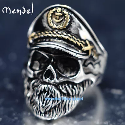 MENDEL Gothic Mens Stainless Steel Anchor Biker Punk Skull Ring Men Size 7-15 • $11.99