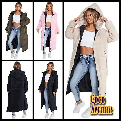 Hooded Maxi Long Coat Ladies Bodywarmer Puffer Padded Long Sleeve Quilted Jacket • £31.99